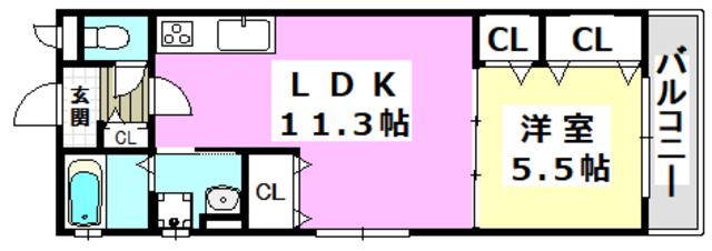 クリエオーレ別府(1LDK/2階)の間取り写真