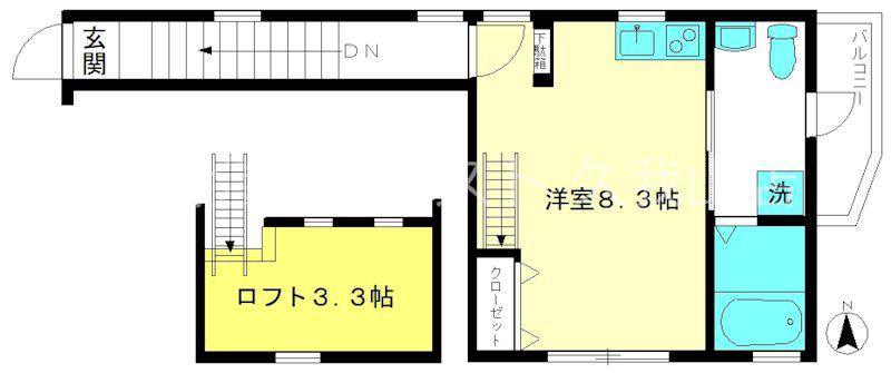 T ROOM(ワンルーム/2階)の間取り写真