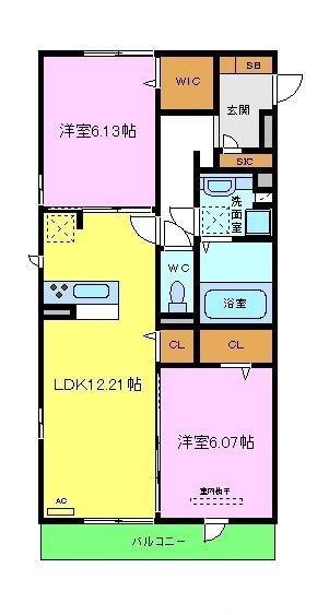 セントラル ポーC(2LDK/2階)の間取り写真