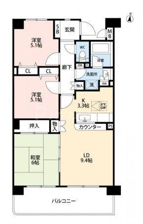 サニーフォレスト藤原弐番館(3LDK/4階)の間取り写真