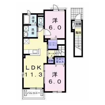サンセマム菊陽III(2LDK/2階)の間取り写真