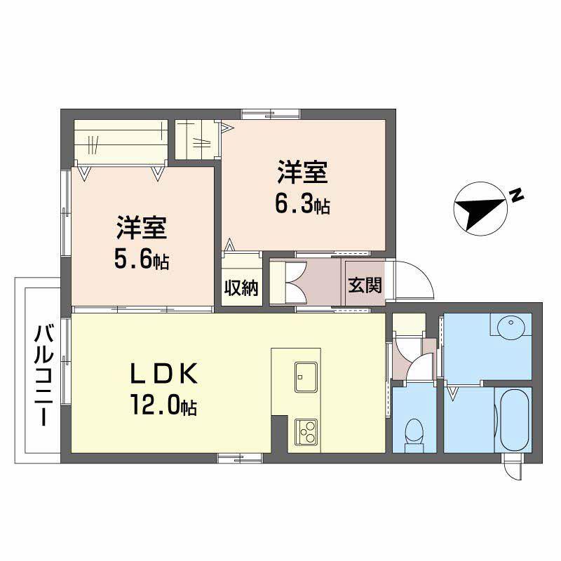 スマイルガーデン・S(2LDK/2階)の間取り写真