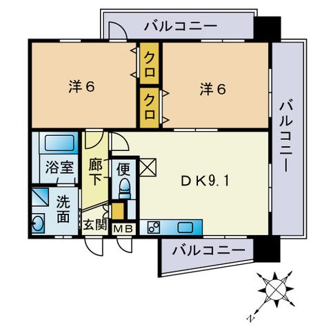 RUSSIE 博多駅南(2LDK/9階)の間取り写真