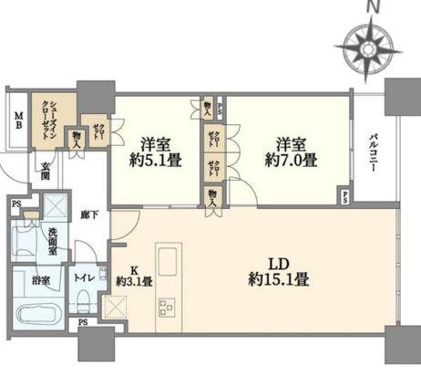 ザ 湾岸タワー レックスガーデン(2LDK/27階)の間取り写真