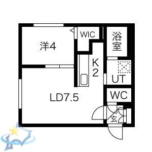 CREA MAISON発寒南イースト(1LDK/1階)の間取り写真