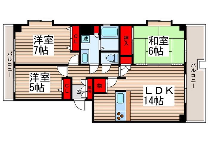 福門ビル(3LDK/3階)の間取り写真