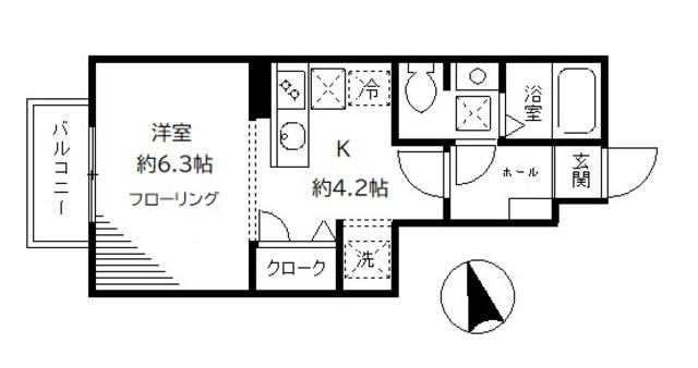 ボヌール旗の台(1K/1階)の間取り写真