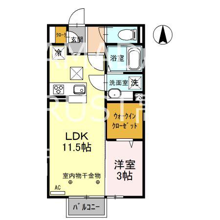インセーム・ア・エリ(1LDK/1階)の間取り写真