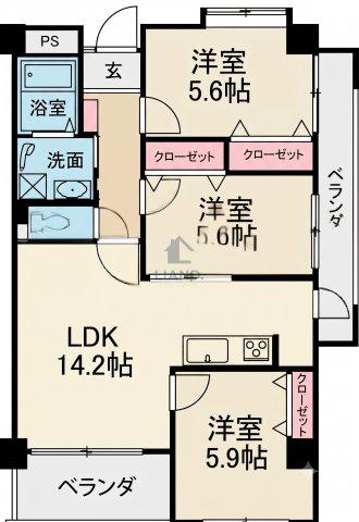 第5元木ビル(3LDK/4階)の間取り写真