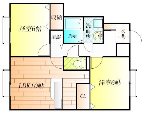 CASA MUSICA A棟(2LDK/1階)の間取り写真