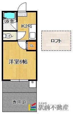 ハーベスト名島(1K/2階)の間取り写真