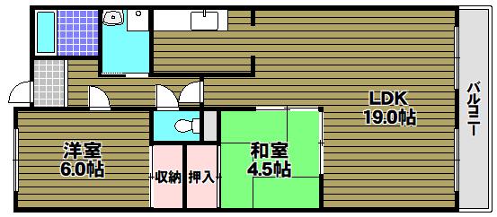 ラポール観音寺(2LDK/3階)の間取り写真