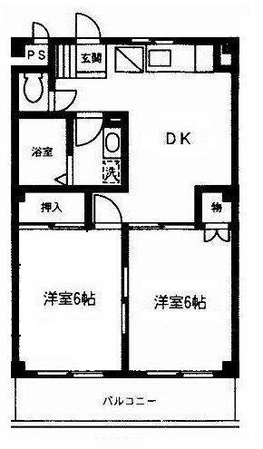 丘の上ハウス(2DK/3階)の間取り写真