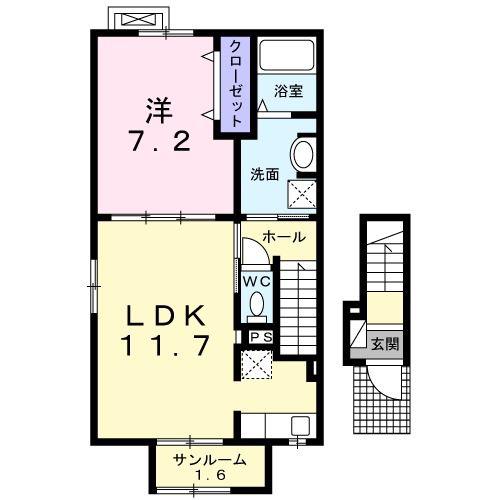タイセイパレスE(1LDK/2階)の間取り写真