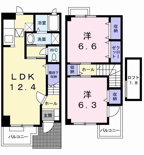 アウローラA(2LDK/1階)の間取り写真