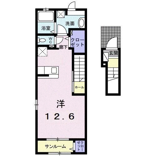 サニーハウス(ワンルーム/2階)の間取り写真