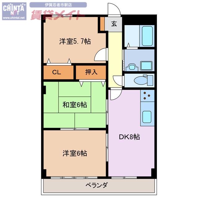 グランディール雅I(3DK/2階)の間取り写真