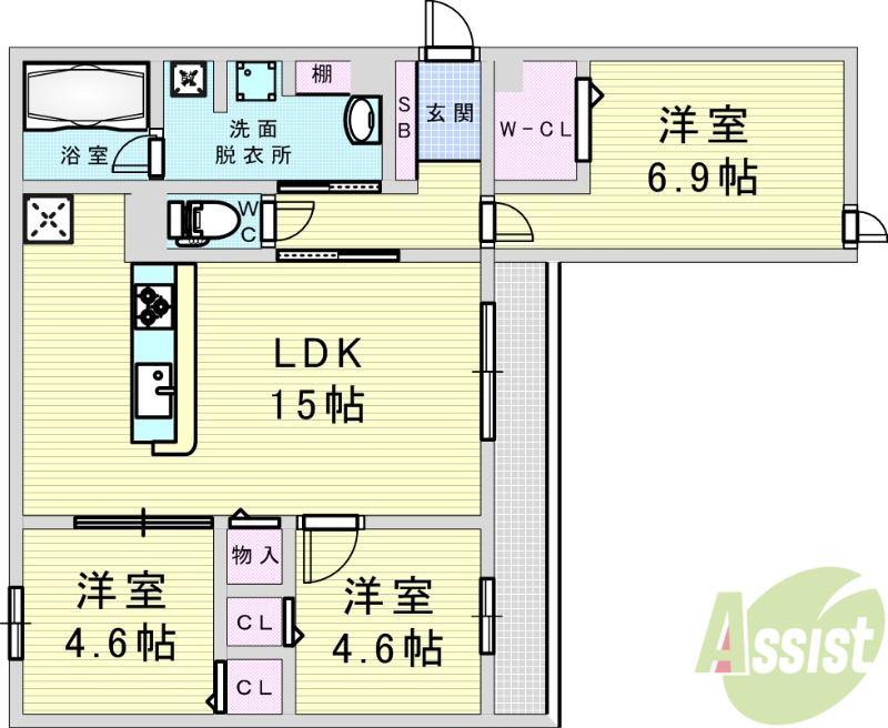 RISING HILLS Ⅱ(3LDK/1階)の間取り写真