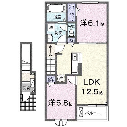 アリア高宮(2LDK/2階)の間取り写真