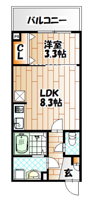 ジーメゾン城野(1LDK/2階)の間取り写真