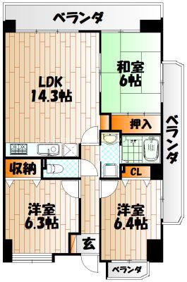アヌビアス紫川(3LDK/6階)の間取り写真