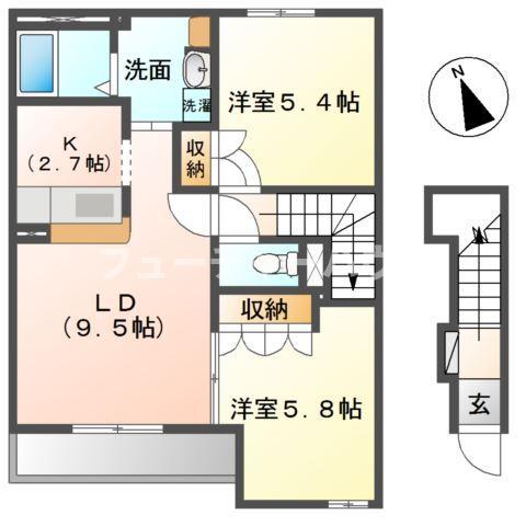 スカイヒル(2LDK/2階)の間取り写真