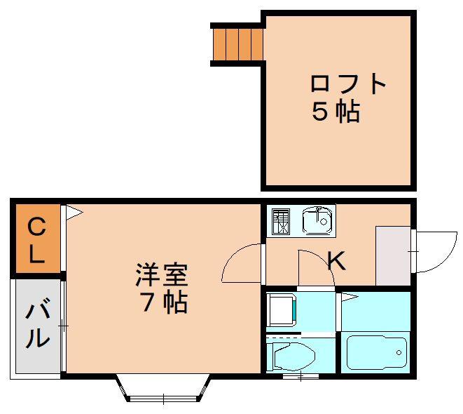 ピュア箱崎東六番館(1K/2階)の間取り写真