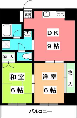 シャルマン道後(2LDK/2階)の間取り写真