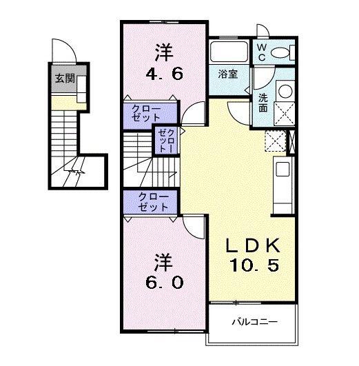 ヴィラフィールド ウエスト(2LDK/2階)の間取り写真