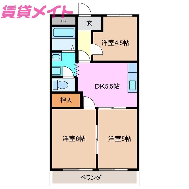 ルポールコスモスB(3DK/2階)の間取り写真