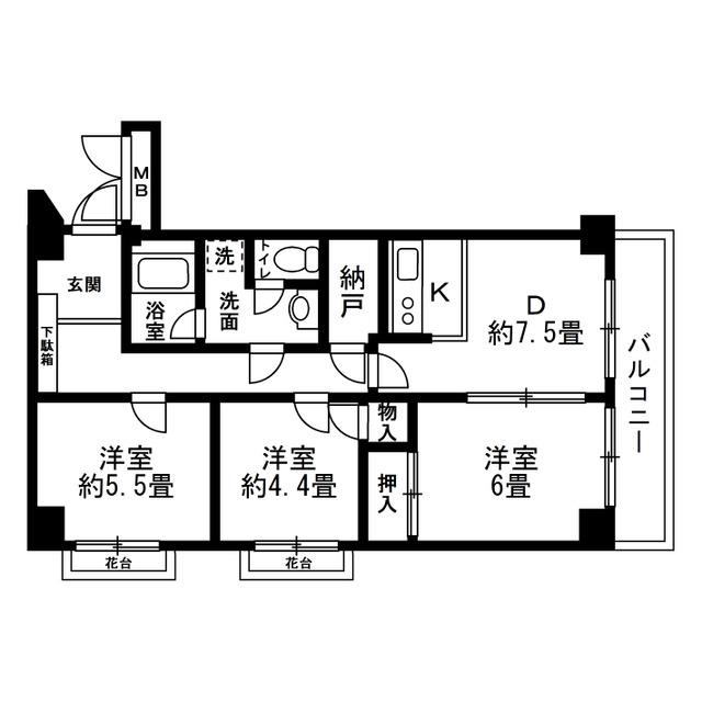 池之端パークハイツ(3SDK/8階)の間取り写真