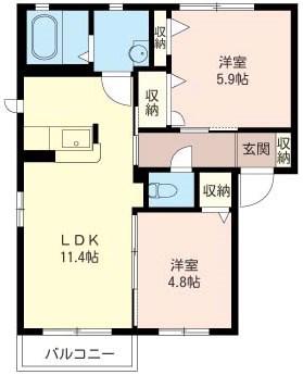 ハイツタートルヒルD(2LDK/2階)の間取り写真
