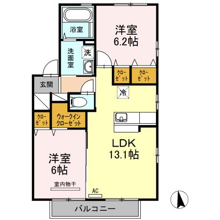 グランノーブルC(2LDK/2階)の間取り写真