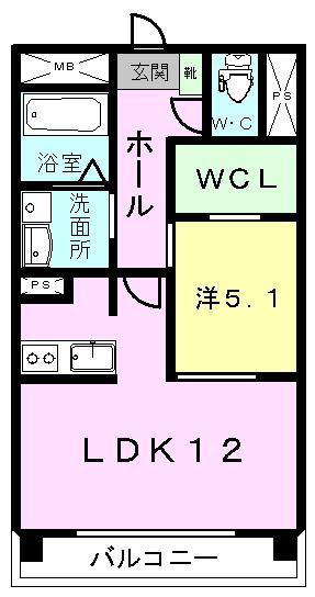 ブルーム(1LDK/5階)の間取り写真
