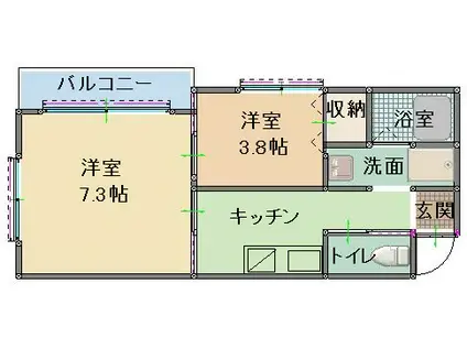 メルコート(2K/2階)の間取り写真