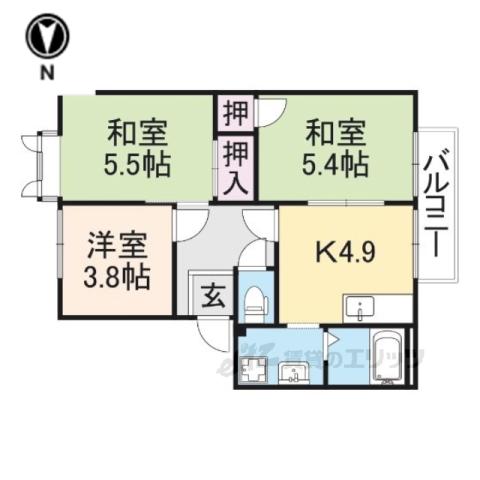 コスモス結崎B(3K/2階)の間取り写真