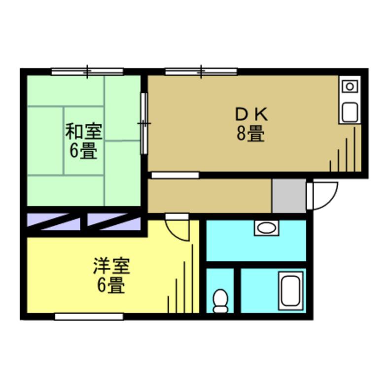 ハイツ大坪 B棟(2DK/2階)の間取り写真