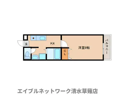 リヴァーストーン馬走北B(1K/1階)の間取り写真