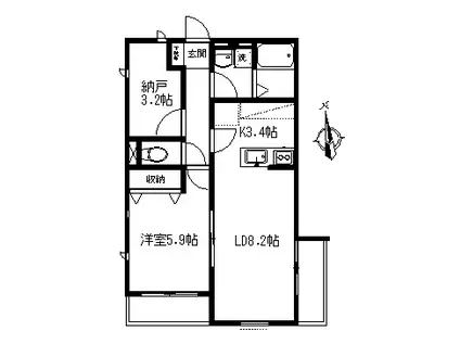 グランツ鴨居II(1SLDK/2階)の間取り写真