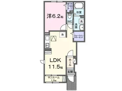 益子町アパート(1LDK/1階)の間取り写真
