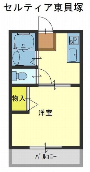 セルティア東貝塚(1K/1階)の間取り写真