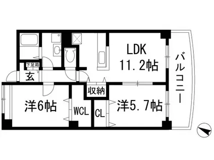 アルティス宝塚(2LDK/1階)の間取り写真