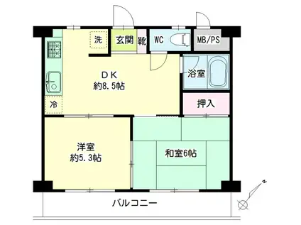 メゾンド東寺尾(2DK/2階)の間取り写真