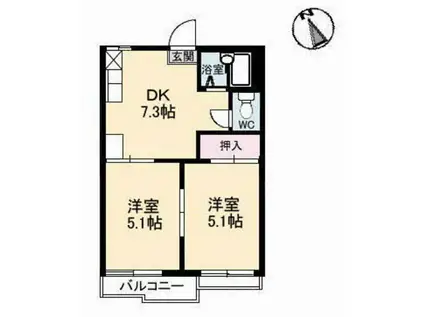 ハイネス田中II A棟(2DK/2階)の間取り写真