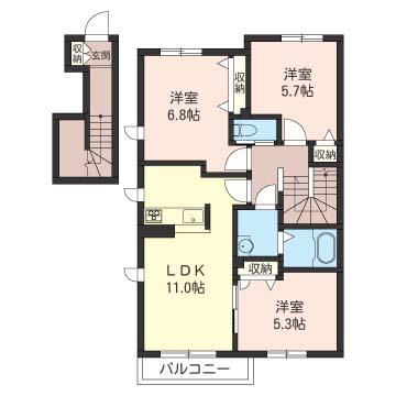 MIMOZAHOUSE B(3LDK/2階)の間取り写真