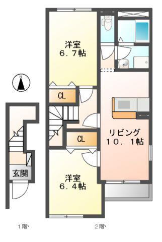 コーポ ツバキ(2LDK/2階)の間取り写真