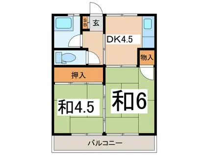 ハイツ一瀬(2DK/2階)の間取り写真