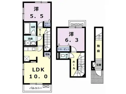 ル・シエル・ブルー III(2LDK/2階)の間取り写真