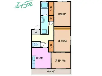 エクセレントSAIKI B棟(3DK/1階)の間取り写真