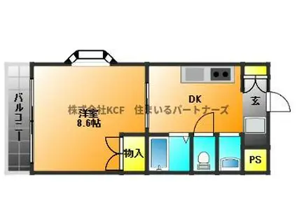 コーポ加月B棟(1DK/1階)の間取り写真